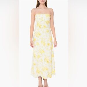 WAYF All Yours Strapless Linen Blend Maxi Dress
